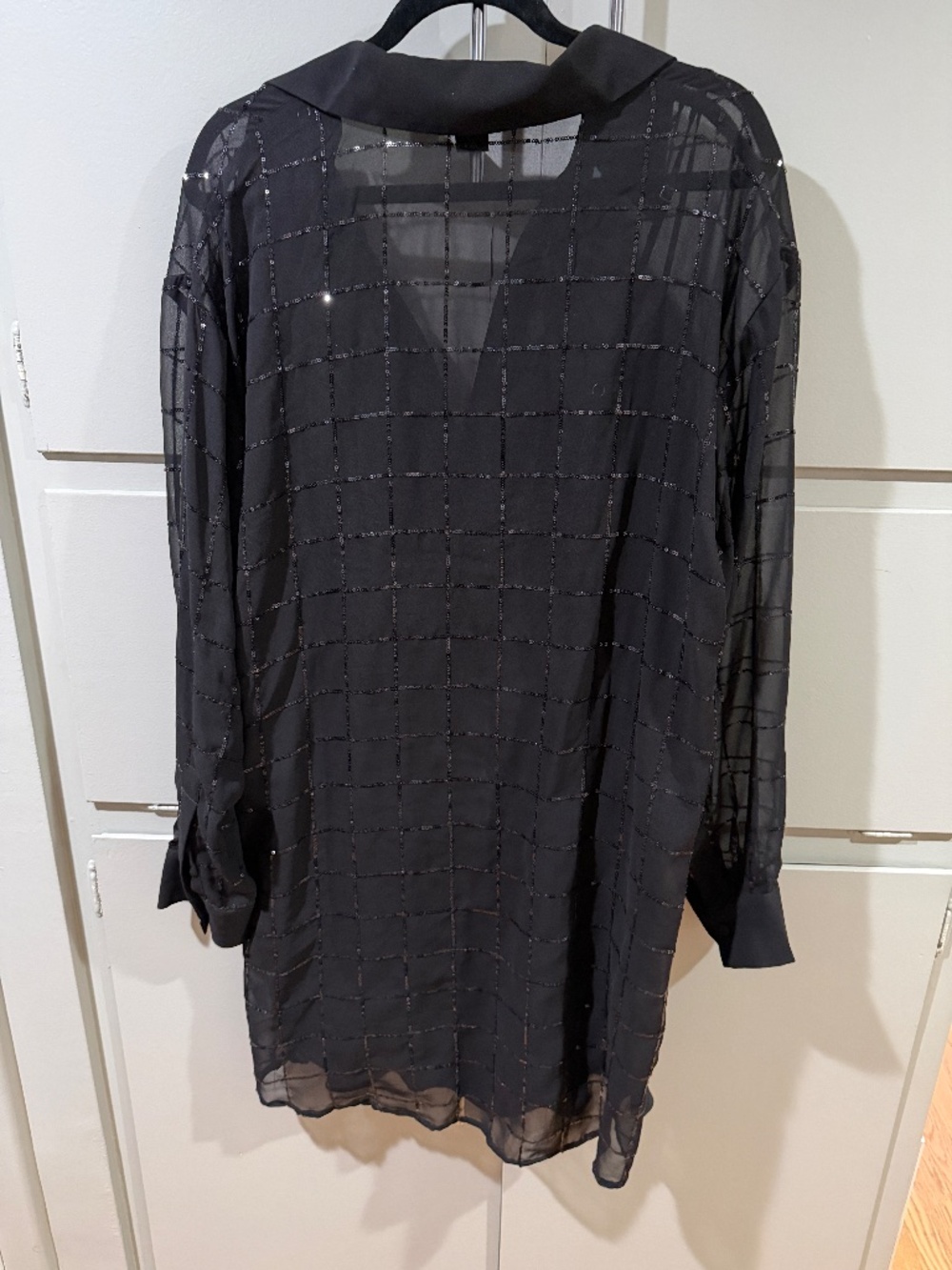 Anthro Rdalamal Sheer Sequin Blouse Black Button Down Size L - Picture 3 of 3